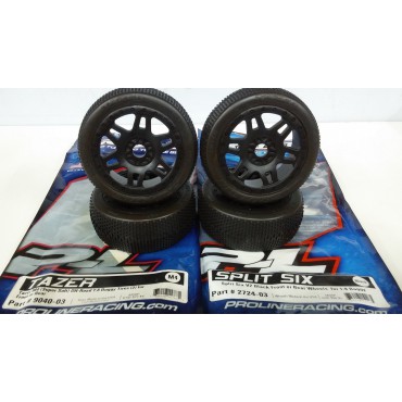 JOGO RODAS SPLIT SIX V2 E PNEUS TAZER M4 SUPER SOFT MONTADOS E COLADOS PARA BUGGY 1/8 OFF-ROAD 17MM PRO-LINE 2724-03 / 9040-03 M